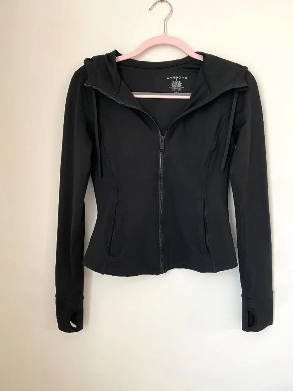 Carbon38 Athletic Zip Up Hooded Jacket in Cloud Compression | Like New | Black - Picture 2 of 10